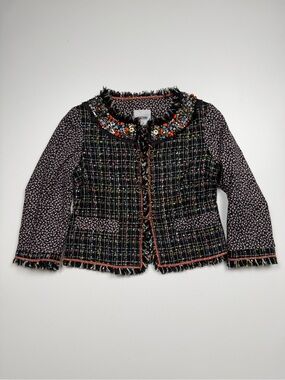 Moschino Cheap Chic Floral Tweed Beaded Collar Blazer Jacket Womens 6 Small